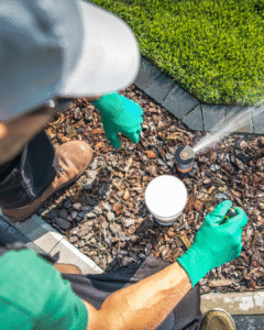 Irrigation technician adjusting a sprinkler head